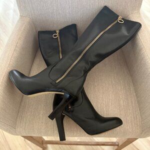 INC Black Leather Boots with side Gold Zipper 7.5